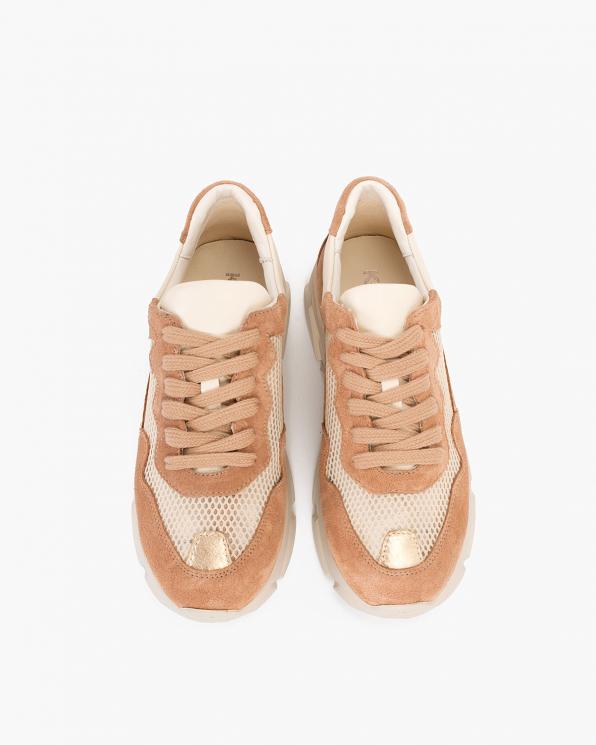 Brązowo-beżowe sneakersy zamszowe z siatką 098-2075-241