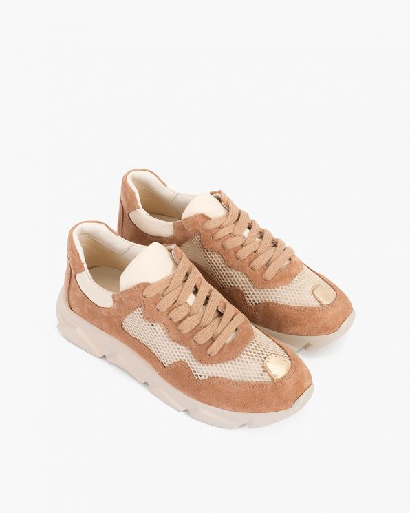 Brązowo-beżowe sneakersy zamszowe z siatką 098-2075-241
