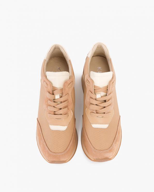 Beżowe sneakersy zamszowe z siatką 098-2036-247