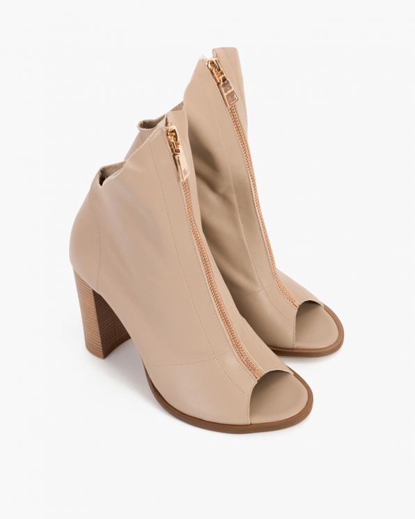 Beżowe botki skórzane peep toe 130-2041-BEŻ