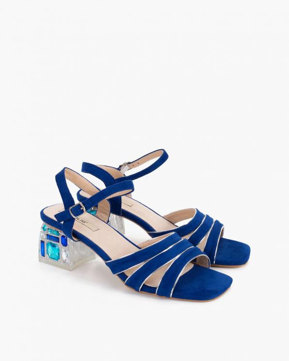 Granatowe sandały damskie zamszowe na klocku 131-11286-BLUE