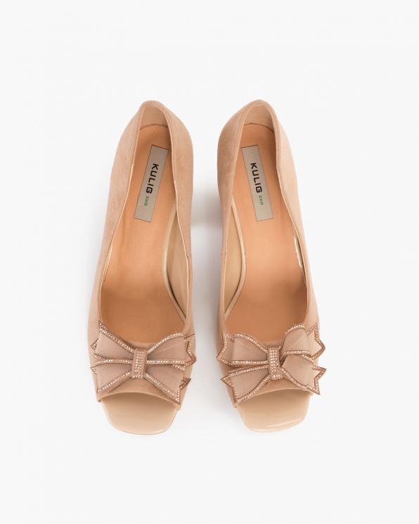 Beżowe czółenka zamszowe peep toe 131-0326-BEŻ