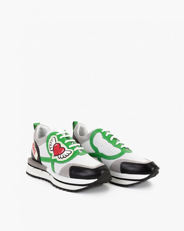 Wielokolorowe sneakersy skórzane z naszywkami 108-6102-ZIELONY