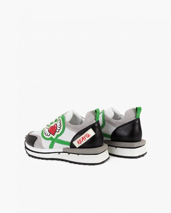 Wielokolorowe sneakersy skórzane z naszywkami 108-6102-ZIELONY