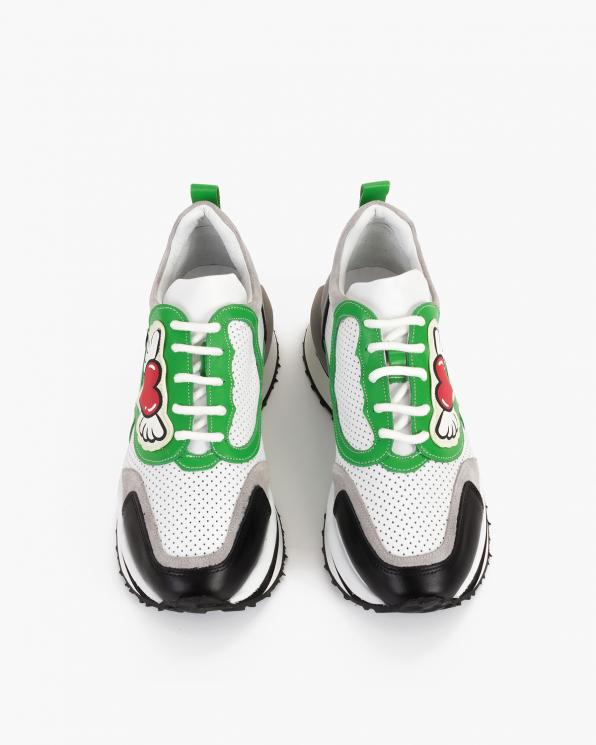 Wielokolorowe sneakersy skórzane z naszywkami 108-6102-ZIELONY