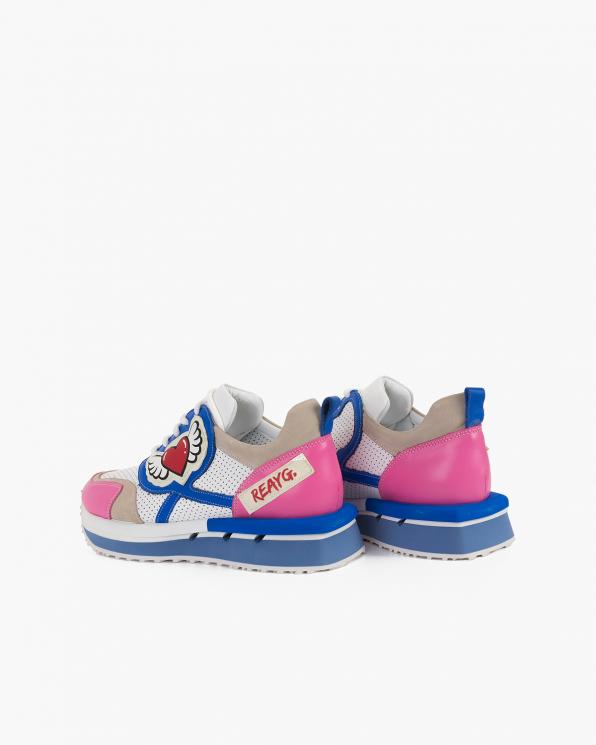 Wielokolorowe sneakersy skórzane z naszywkami 108-6102-SZAFIR