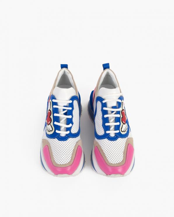 Wielokolorowe sneakersy skórzane z naszywkami 108-6102-SZAFIR
