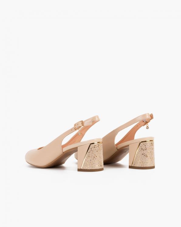 Beżowe sandały damskie skórzane na słupku 024-43202-2022