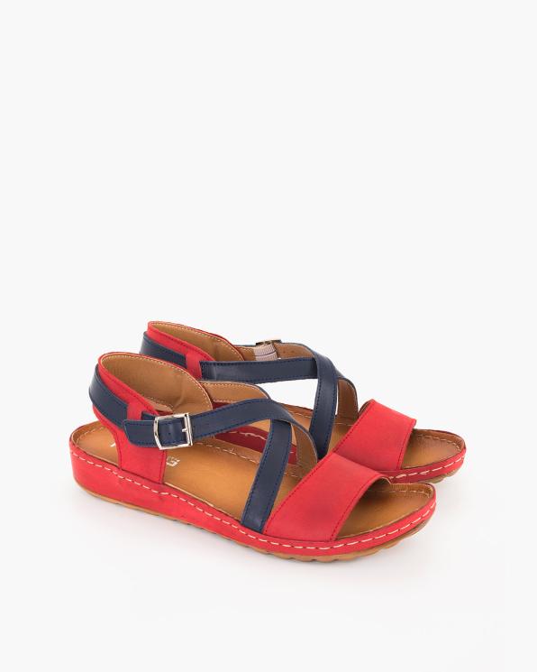 Czerwono-granatowe sandały damskie skórzane na koturnie 043-024-CZER-GRA