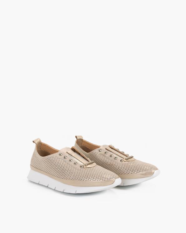 Złote sneakersy skórzane ażurowe 108-399-148