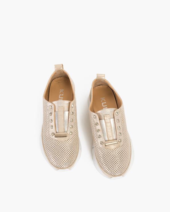 Złote sneakersy skórzane ażurowe 108-399-148