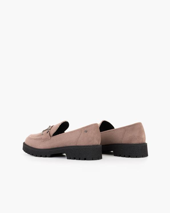 Ciemnobeżowe mokasyny damskie z eko-zamszu z klamrą 139-84012-KHAKI