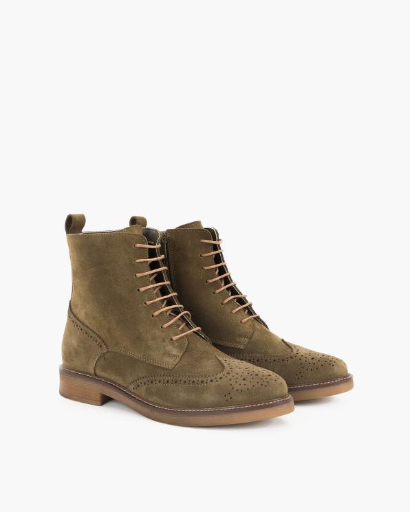 Oliwkowe trzewiki damskie welurowe 135-91142-KHAKI