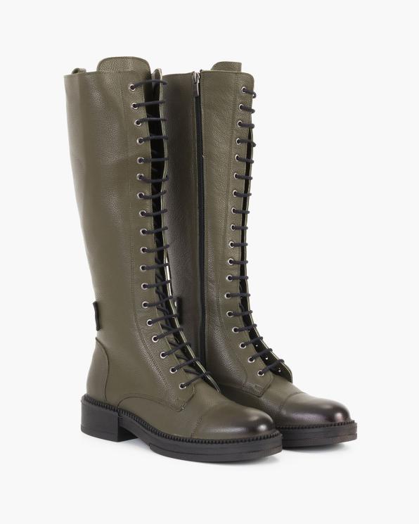 Oliwkowe kozaki damskie skórzane 135-550142-KHAKI