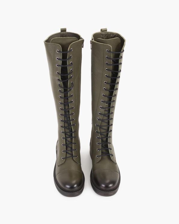 Oliwkowe kozaki damskie skórzane 135-550142-KHAKI