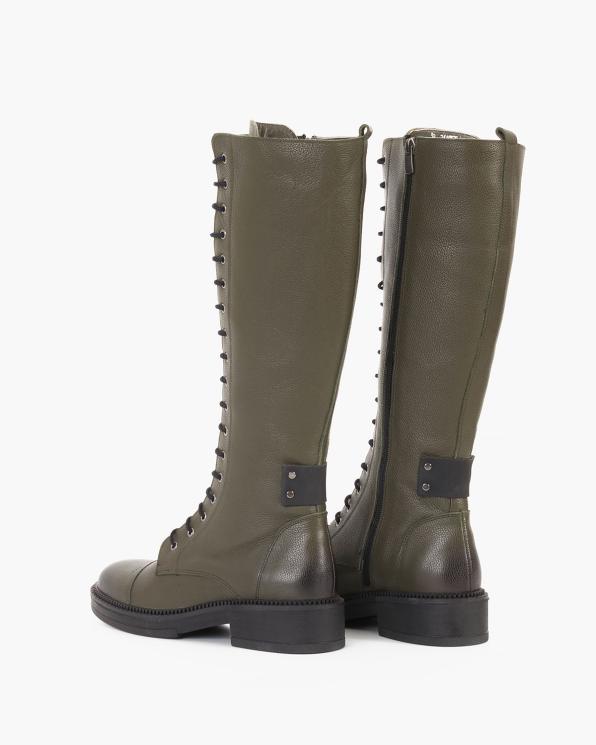 Oliwkowe kozaki damskie skórzane 135-550142-KHAKI