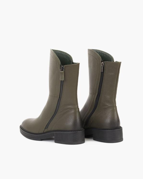 Oliwkowe botki skórzane 135-450142-KHAKI
