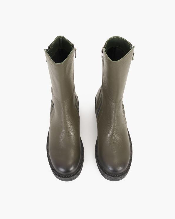 Oliwkowe botki skórzane 135-450142-KHAKI