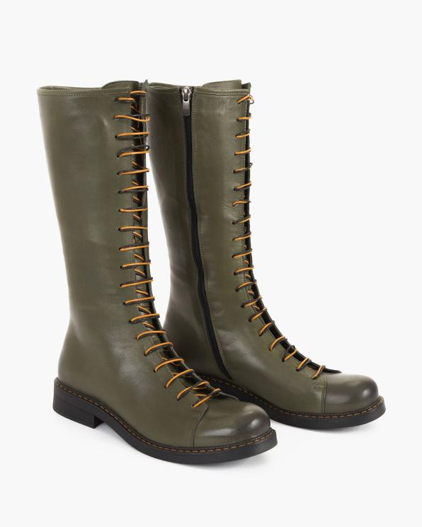Oliwkowe kozaki damskie skórzane 135-603716-KHAKI
