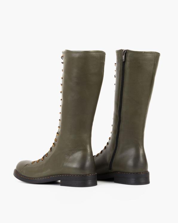 Oliwkowe kozaki damskie skórzane 135-603716-KHAKI