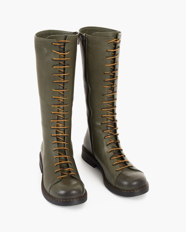 Oliwkowe kozaki damskie skórzane 135-603716-KHAKI