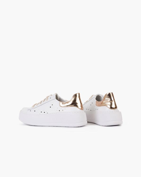 Białe trampki damskie skórzane ze złotymi wstawkami 043-346-BIA-ZŁOT