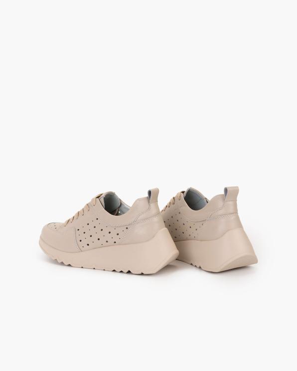 Beżowe sneakersy ze skóry licowej z dziurkami 131-284-BEŻ