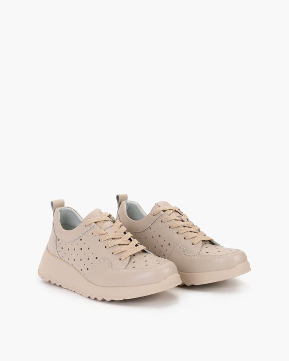 Beżowe sneakersy ze skóry licowej z dziurkami 131-284-BEŻ