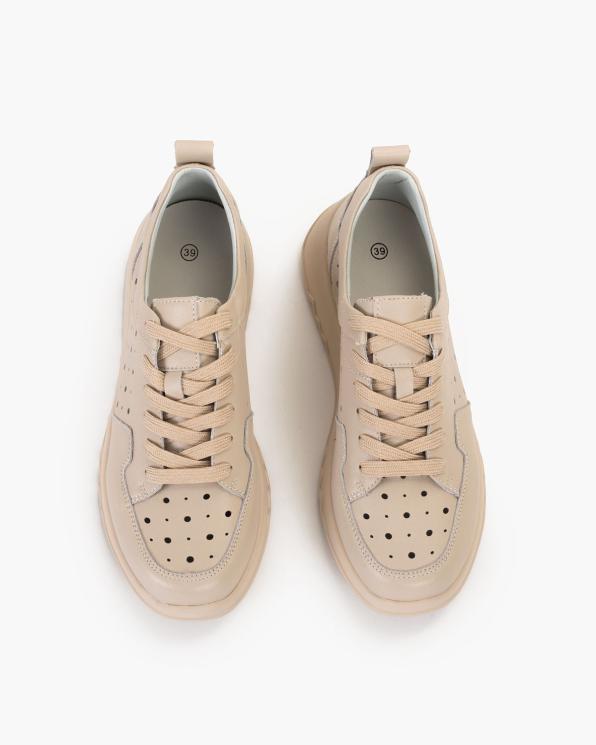 Beżowe sneakersy ze skóry licowej z dziurkami 131-284-BEŻ