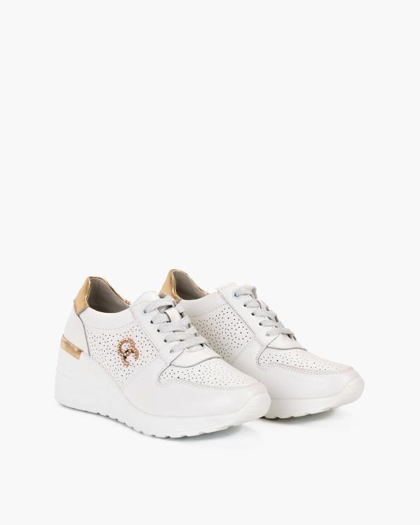 Białe sneakersy ażurowe ze skóry naturalnej 131-018-BIAŁY