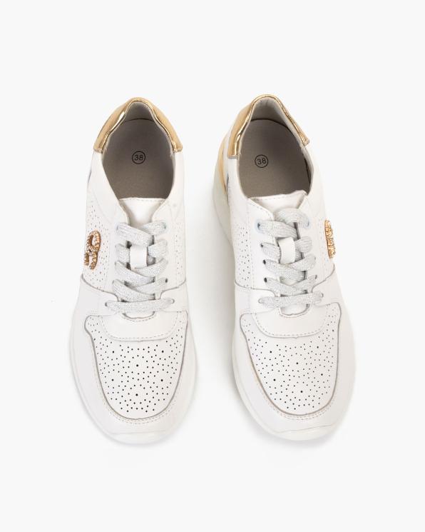 Białe sneakersy ażurowe ze skóry naturalnej 131-018-BIAŁY
