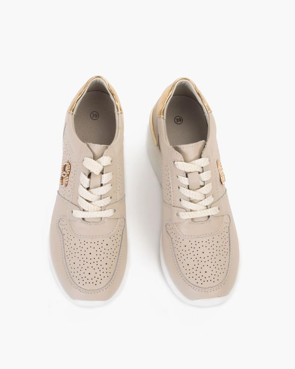 Beżowe sneakersy ażurowe ze skóry naturalnej 131-018-BEŻ