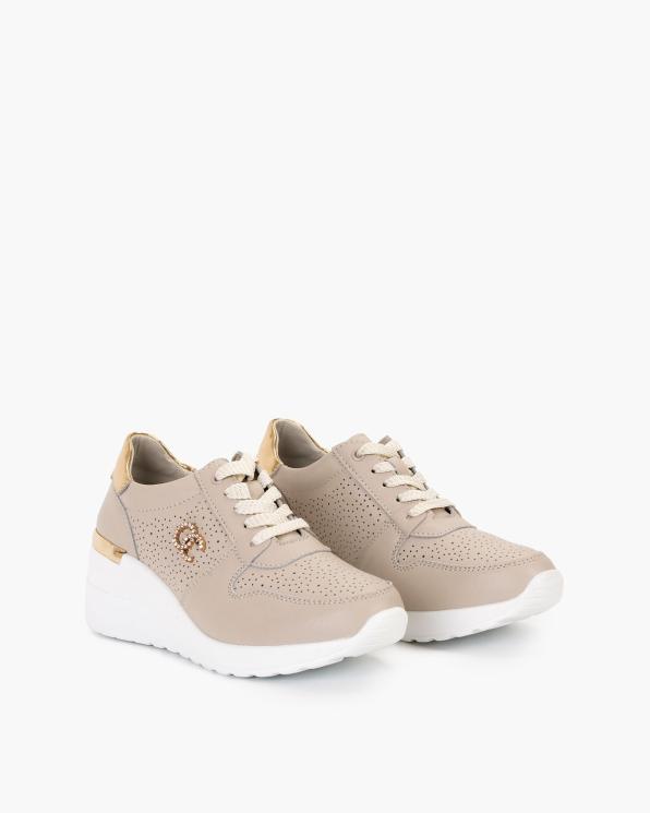 Beżowe sneakersy ażurowe ze skóry naturalnej 131-018-BEŻ