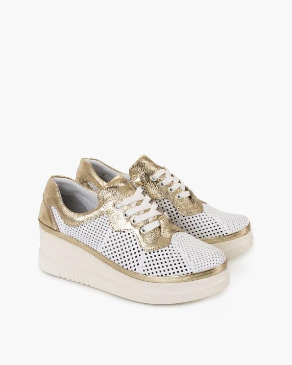 Biało-złote sneakersy damskie ze skóry licowej 108-15515-BIAŁY