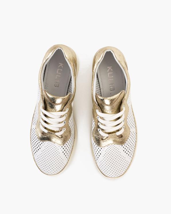 Biało-złote sneakersy damskie ze skóry licowej 108-15515-BIAŁY