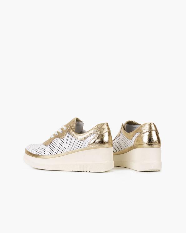 Biało-złote sneakersy damskie ze skóry licowej 108-15515-BIAŁY
