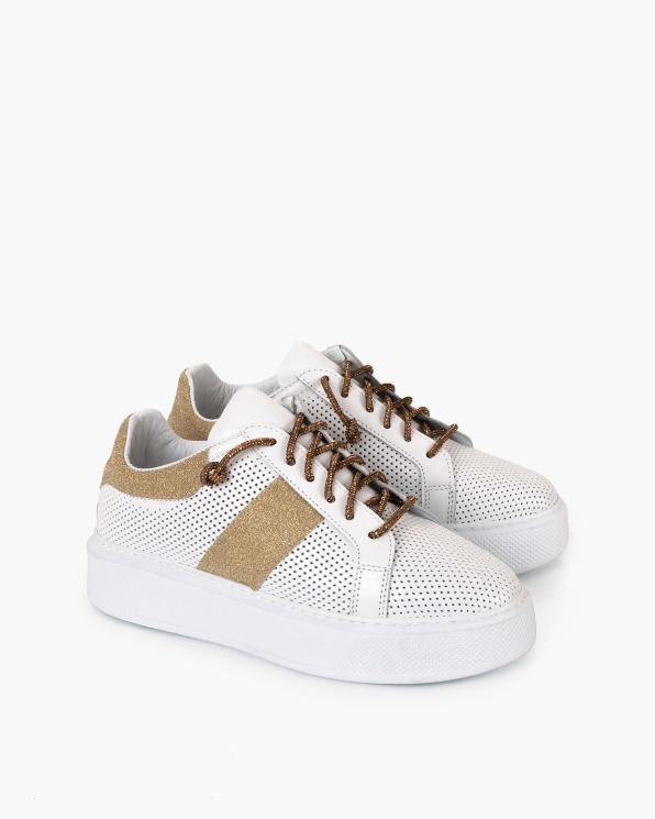 Biało-złote adidasy damskie ażurowe ze skóry naturalnej 108-069-03-BIAŁY