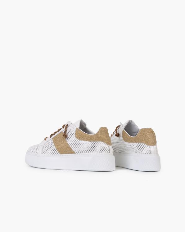 Biało-złote adidasy damskie ażurowe ze skóry naturalnej 108-069-03-BIAŁY