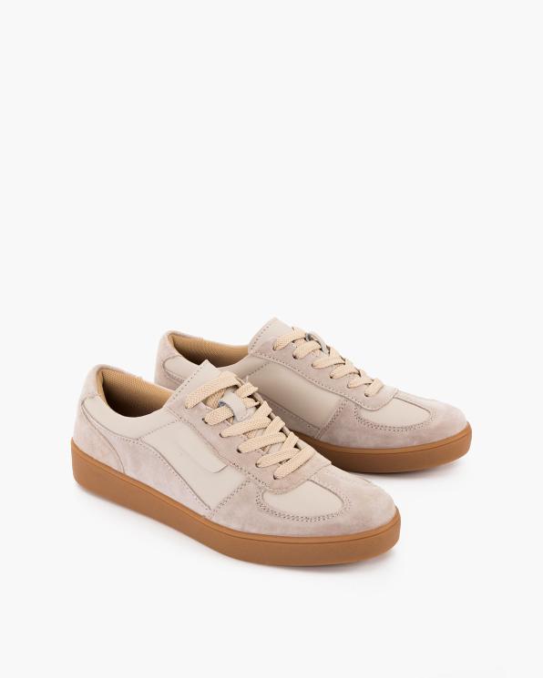 Beżowo-szare adidasy damskie ze skóry naturalnej 105-3397-SZ-B