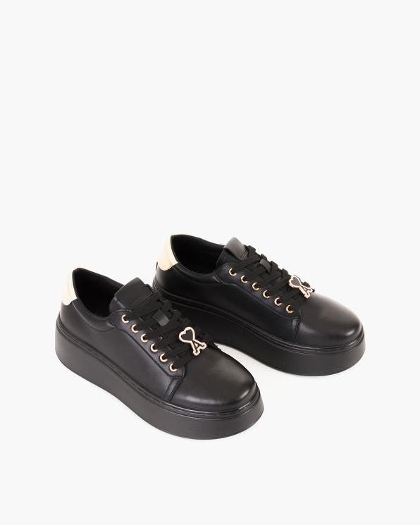 Czarne adidasy damskie skórzane na platformie 105-00766-CZARNY