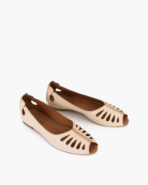 Jasnobeżowe baleriny damskie skórzane na niskim obcasie peep toe 145-700-BONE