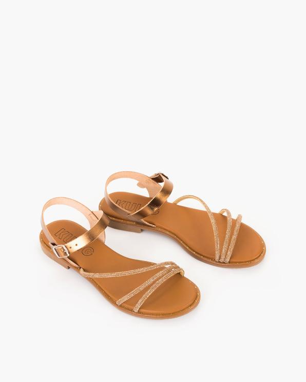 Złote sandały ze skóry naturalnej z cyrkoniami 009-12611-bronce