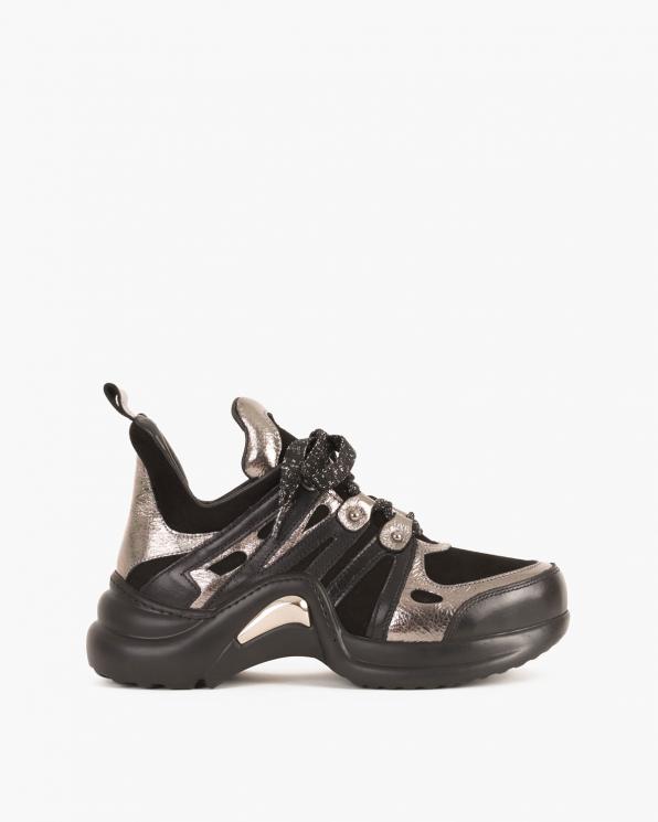 Srebrno-czarne sneakersy skórzane 084 0647 CZARNY