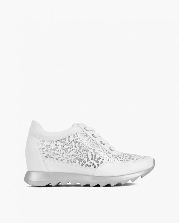 Białe sneakersy skórzane z siatką 098-956-BIAŁY