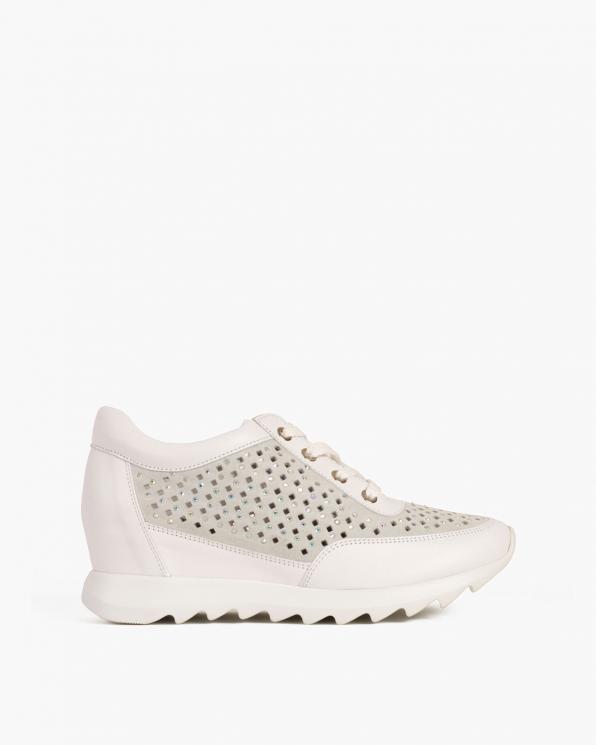 Białe sneakersy skórzane z kryształkami 098-1004-BIAŁY