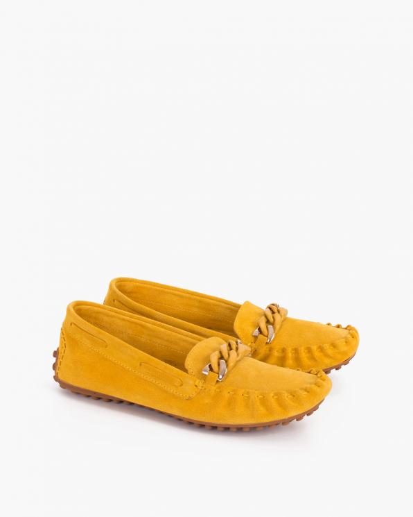 Żółte mokasyny damskie welurowe z łańcuchem 114-626-YELLOW