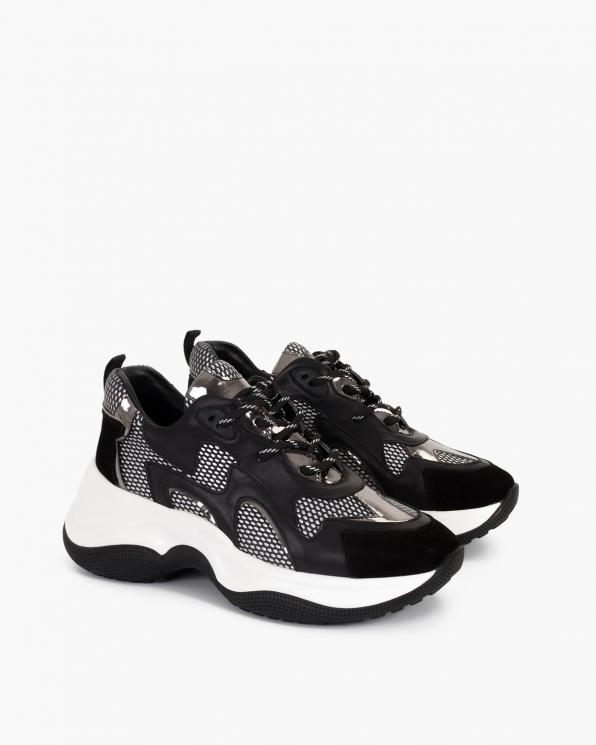 Czarno-srebrne sneakersy skórzane 116-106-003-CZAR