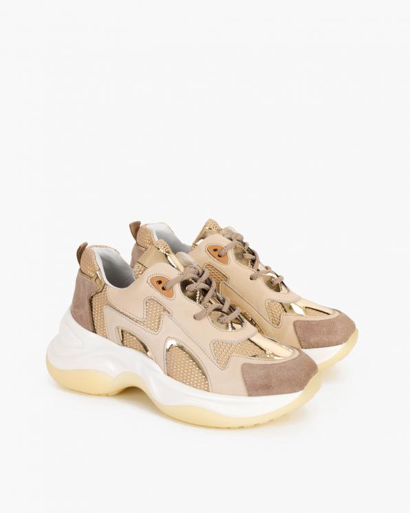 Beżowo-złote sneakersy skórzane 116-106-003-BEŻ