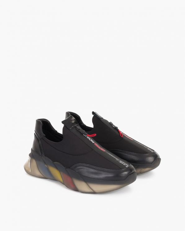 Czarne sneakersy materiałowe z lampasem 086-306-CZARNY