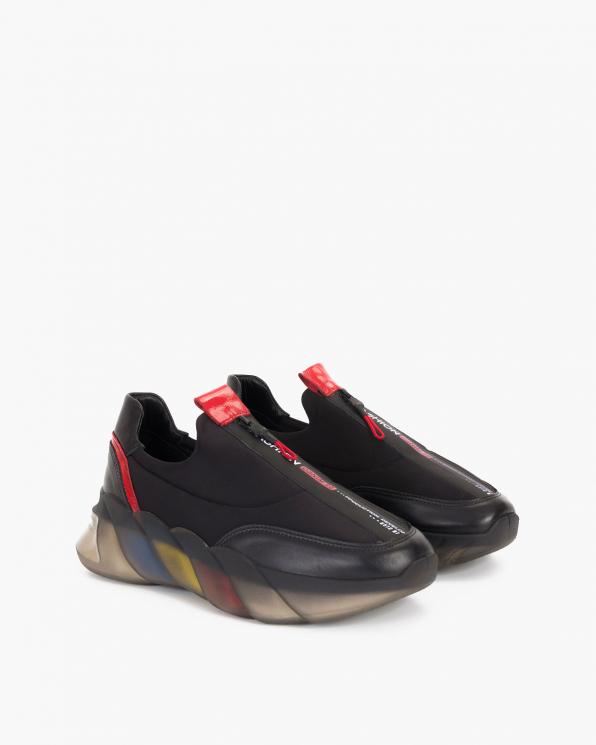 Czarno-czerwone sneakersy materiałowe z lampasem 086-306-CZAR-CZE